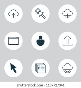 Web icons set with virtual, upload, human and other storage elements. Isolated vector illustration web icons.