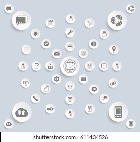 Web icons, ui icon set, paper  plastic buttons.