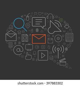 Web icons for user interface arranged in speech bubble shape. Vector illustration.