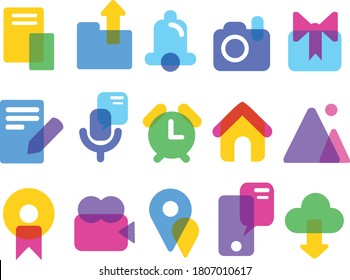 Web icons of a vector application in a flat design. Semi-transparent multi-colored ones with an overlay effect. For the phone