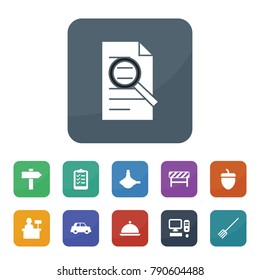 Web icons. vector collection filled web icons such as pitchfork, acorn, car, spherical bearing, list, document search, road barrier, computer, cashier, signpost