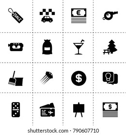 Web icons. vector collection filled web icons. includes symbols such as bag, taxi, bucket and broom, idea, video camera, easel, domino. use for web, mobile and ui design.