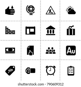 Web icons. vector collection filled web icons. includes symbols such as hand cleaning, list, road working sign, brick wall, slab, theater. use for web, mobile and ui design.