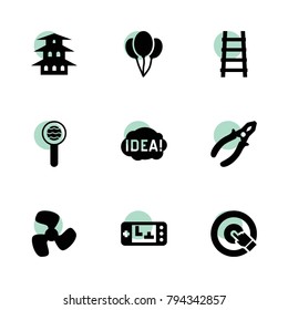 Web icons. vector collection filled web icons set.. includes symbols such as fan, pliers, stairs, balloon, game console, sea search. use for web, mobile and ui design.