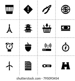 Web icons. vector collection filled web icons. includes symbols such as windmill, acorn, trash bin, paper, pliers, warning, vhs, projector. use for web, mobile and ui design.
