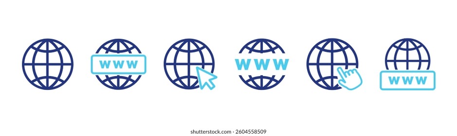 Web icons vector. Global search icons. Click to go to website or internet icon for apps and websites.