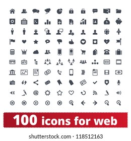 Web icons. Vector set of 100 signs for websites and applications.