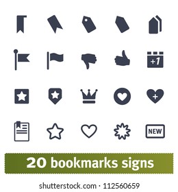 Web icons. Vector set of bookmark, tag, vote signs.