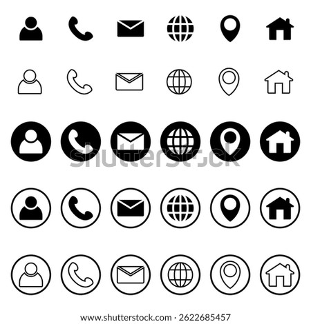 Web icons vector set Call phone person mail email website location and home icon