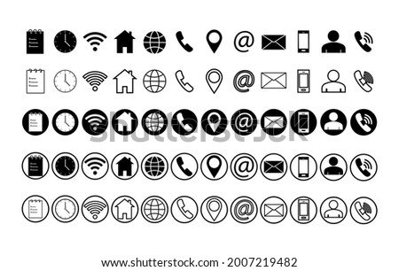 Web icons.Contact icon set.Social vector icons.Communication . Thick line icons isolated on a white background.