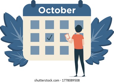 Concepto de calendario de ilustraciones Web: Octubre