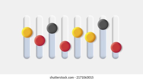 web illustration of sound equalizer, white bars with colored switch. Vector illustration