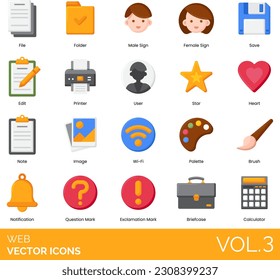 Web including Arrow Down, Arrow Left, Arrow Right, Arrow Up, Box, Briefcase, Brush, Bullhorn, Burger Menu, Calculator, Calendar, Camera, Chat,  Bubbles, Clock, Computer, Dislike, Download