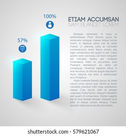 Web infographic abstract presentation with two blue square columns business icons text and percentage isolated vector illustration