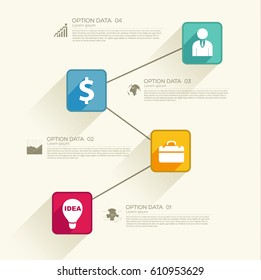 Web infographic business template with colorful squares flow four steps and icons on light background vector illustration