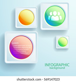 Web infographic concept with text people icon round glossy colorful buttons in square frames vector illustration