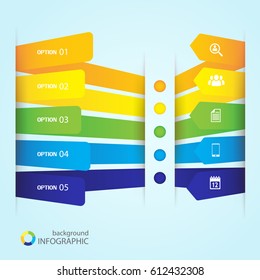 Web infographic design concept with colorful bent arrows five options and icons on light background vector illustration