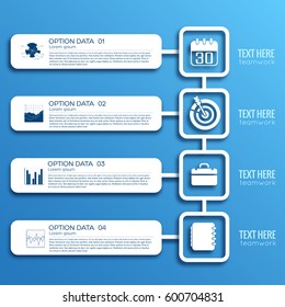 Web infographic design concept with four squares text horizontal banners and icons on blue background vector illustration
