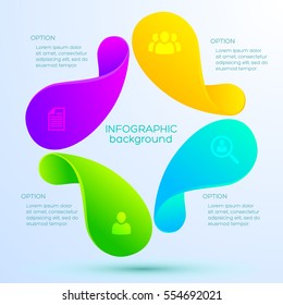 Web infographic design concept with icons and abstract four light colorful objects on bright background vector illustration