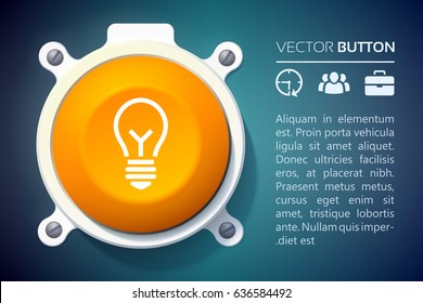 Web infographic design concept with text business icons and attached orange round button isolated vector illustration