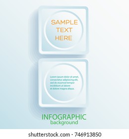 Web infographic elements with two round buttons in square frames on light background isolated vector illustration