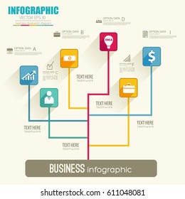 Web infographic flowchart template with colorful lines squares and icons on light background vector illustration
