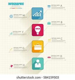 Web infographic template with colorful squares options and business icons on paper sheet vector illustration
