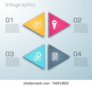 Web infographic template with colorful triangles four steps and business icons on gray background vector illustration