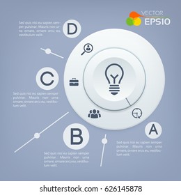 Web infographic template with gray circle chart four options and business icons on light background vector illustration