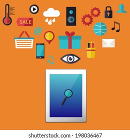 Web infographics icons set with Touch Pad Tablet for business site, presentations etc. 
