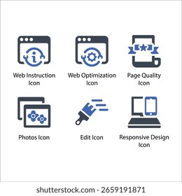 Web Instruction, Web Optimization, Page Quality, Photos, Edit, Responsive Design, icon