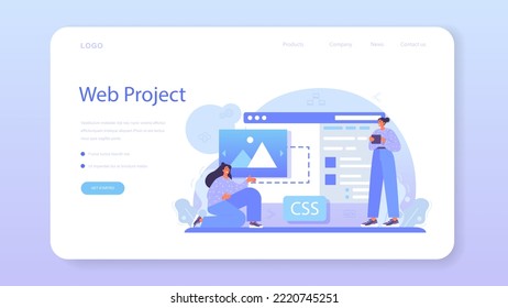 Web integration web banner or landing page. Website layout converting and integrating into computer language, programming software code. Web project development. Flat vector illustration