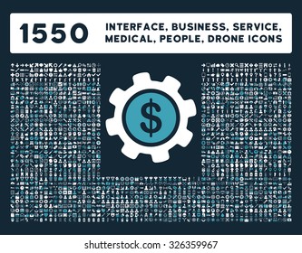 Web interface, business tools, hardware devices, people poses, medical service and awards vector icons. Style is bicolor flat symbols, blue and white colors, rounded angles, dark blue background.