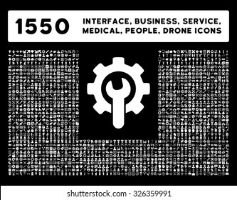 Web interface, business tools, hardware devices, people poses, medical service and awards vector icons. Style is flat symbols, white color, rounded angles, black background.