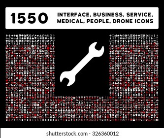 Web interface, business tools, hardware devices, people poses, medical service and awards vector icons. Style is bicolor flat symbols, red and white colors, rounded angles, black background.