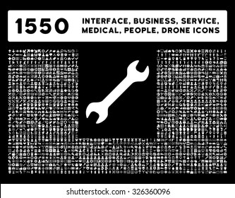 Web interface, business tools, hardware devices, people poses, medical service and awards vector icons. Style is flat symbols, white color, rounded angles, black background.