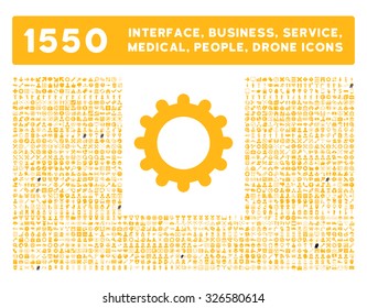 Web interface, business tools, hardware devices, people poses, medical service and awards vector icons. Style is flat symbols, yellow color, rounded angles, white background.