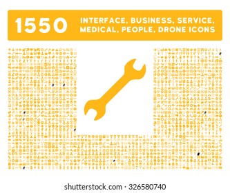Web interface, business tools, hardware devices, people poses, medical service and awards vector icons. Style is flat symbols, yellow color, rounded angles, white background.