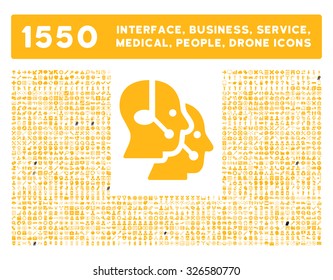 Web interface, business tools, hardware devices, people poses, medical service and awards vector icons. Style is flat symbols, yellow color, rounded angles, white background.