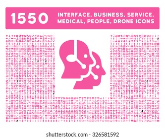 Web interface, business tools, hardware devices, people poses, medical service and awards vector icons. Style is flat symbols, pink color, rounded angles, white background.