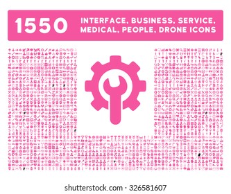 Web interface, business tools, hardware devices, people poses, medical service and awards vector icons. Style is flat symbols, pink color, rounded angles, white background.