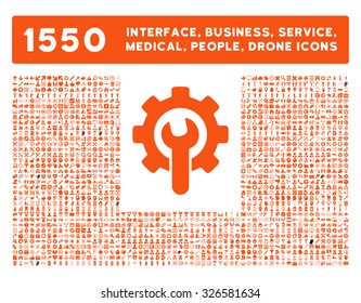 Web interface, business tools, hardware devices, people poses, medical service and awards vector icons. Style is flat symbols, orange color, rounded angles, white background.