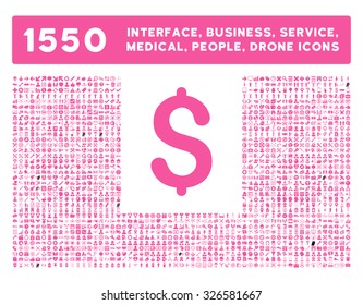 Web interface, business tools, hardware devices, people poses, medical service and awards vector icons. Style is flat symbols, pink color, rounded angles, white background.