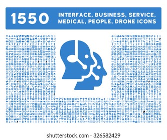 Web interface, business tools, hardware devices, people poses, medical service and awards vector icons. Style is flat symbols, cobalt color, rounded angles, white background.