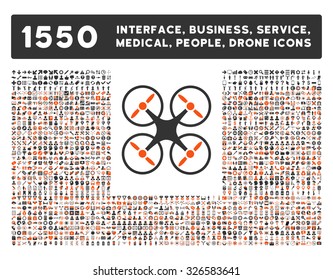 Web interface, business tools, hardware devices, people poses, medical service and awards vector icons. Style is bicolor flat symbols, orange and gray colors, rounded angles, white background.