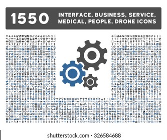 Web interface, business tools, hardware devices, people poses, medical service and awards vector icons. Style is bicolor flat symbols, cobalt and gray colors, rounded angles, white background.