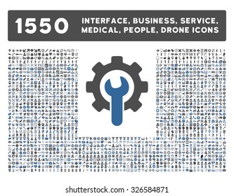 Web interface, business tools, hardware devices, people poses, medical service and awards vector icons. Style is bicolor flat symbols, cobalt and gray colors, rounded angles, white background.