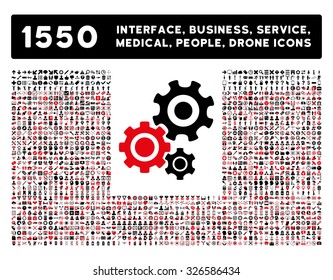 Web interface, business tools, hardware devices, people poses, medical service and awards vector icons. Style is bicolor flat symbols, intensive red and black colors, rounded angles, white background.