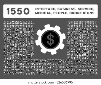 Web interface, business tools, hardware devices, people poses, medical service and awards vector icons. Style is bicolor flat symbols, black and white colors, rounded angles, gray background.