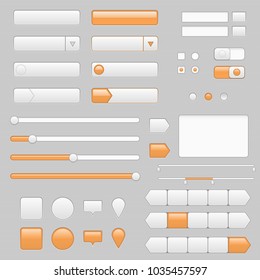 Web interface buttons, slider and icons with orange tags. Vector illustration